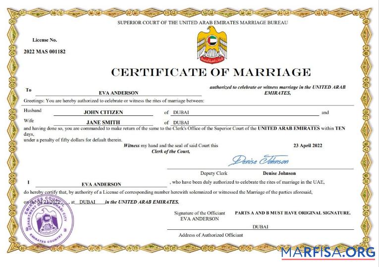 Printable UAE marriage certificate Word and PDF template